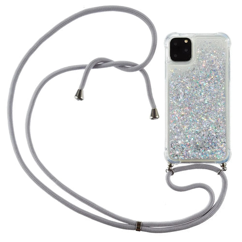 Glitter Powder Skin Quicksand TPU Back Case with Lanyard for iPhone 11 Pro 5.8 inch - White - 1