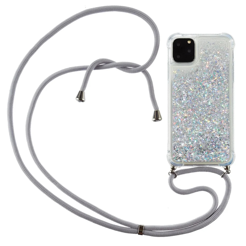 Glitter Powder Skin Quicksand TPU Back Case with Lanyard for iPhone 11 Pro 5.8 inch - White - 1