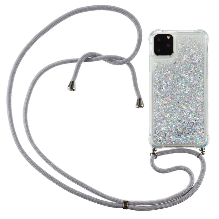Glitter Powder Skin Quicksand TPU Back Case with Lanyard for iPhone 11 Pro 5.8 inch - White - 1