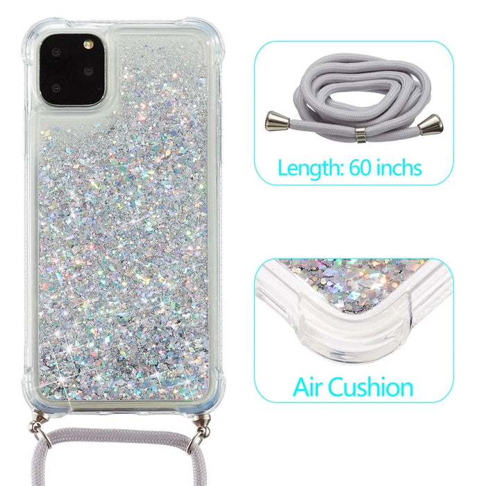 Glitter Powder Skin Quicksand TPU Back Case with Lanyard for iPhone 11 Pro 5.8 inch - White - 2