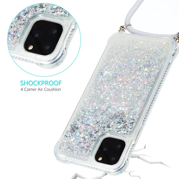Glitter Powder Skin Quicksand TPU Back Case with Lanyard for iPhone 11 Pro 5.8 inch - White - 4