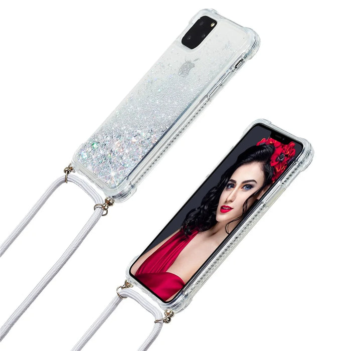Glitter Powder Skin Quicksand TPU Back Case with Lanyard for iPhone 11 Pro 5.8 inch - White - 6