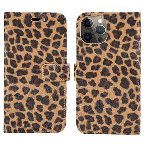 Leopard Pattern Leather Cover for iPhone 12 Pro/12 - Brown - 1