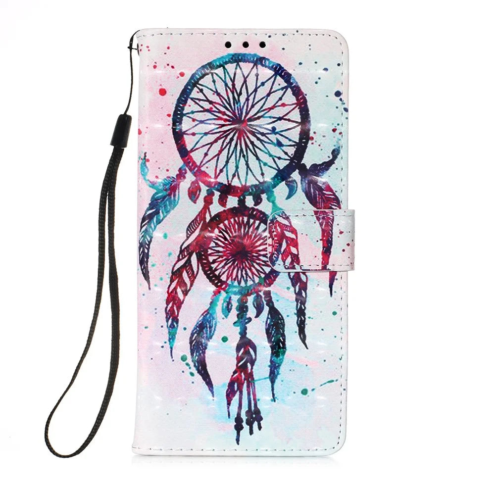 Pattern Printing PU Leather Cover Wallet Cell Phone Case with Strap for iPhone 12 Pro/12 - Dream Catcher - 2