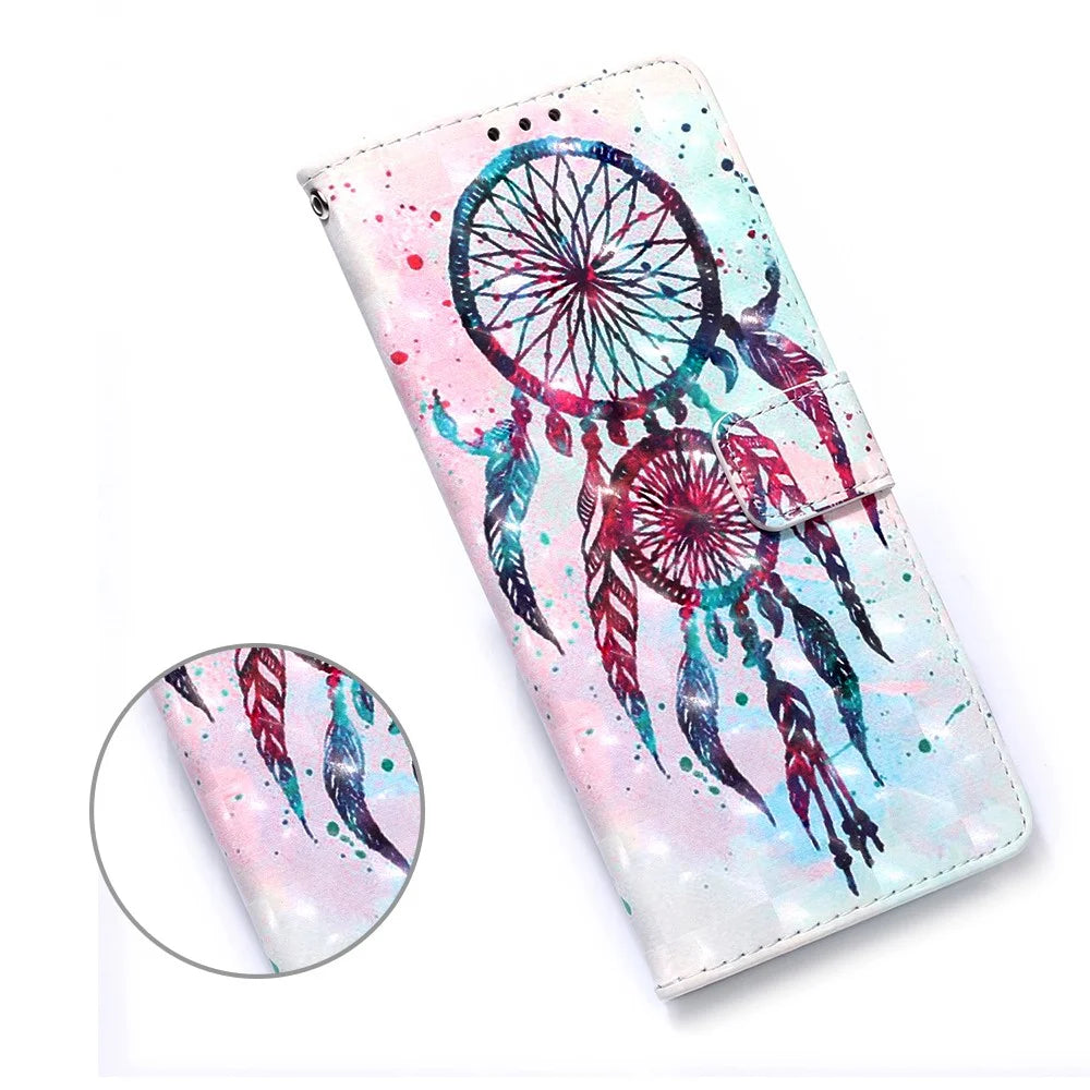Pattern Printing PU Leather Cover Wallet Cell Phone Case with Strap for iPhone 12 Pro/12 - Dream Catcher - 6