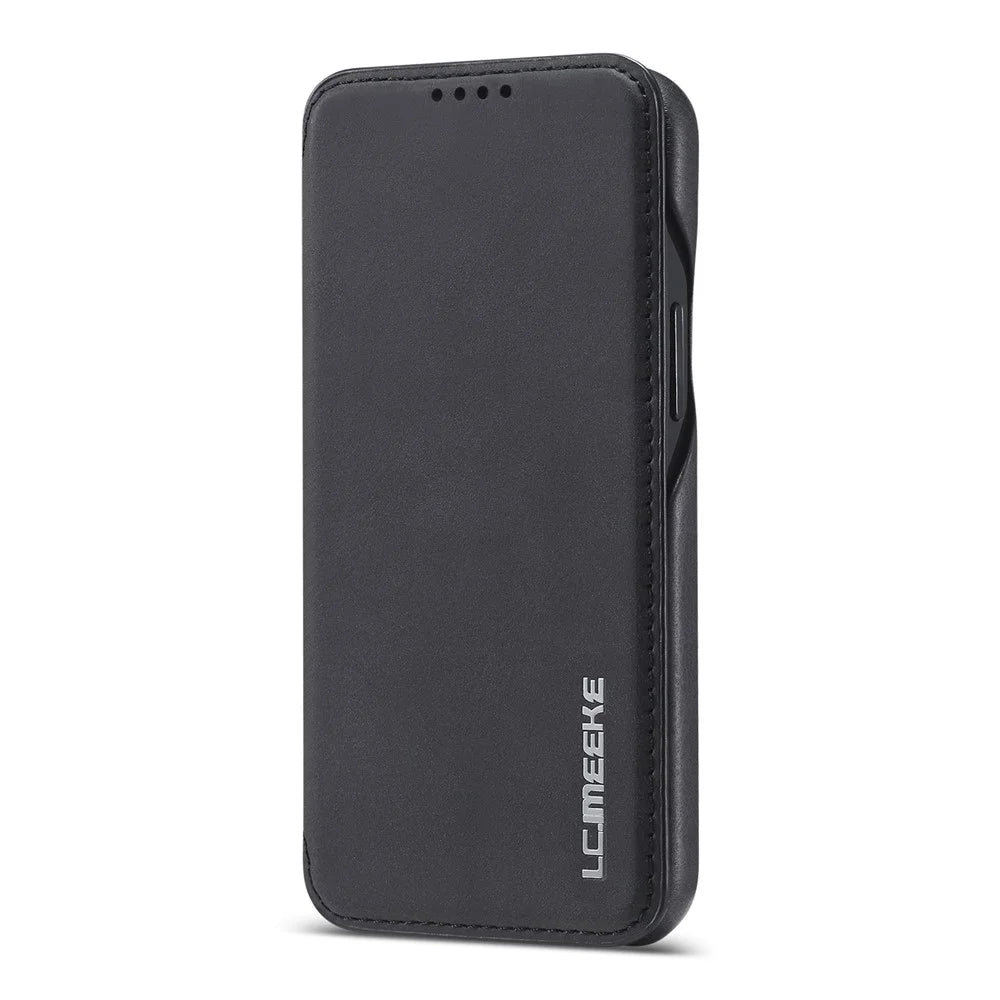 LC.IMEEKE Retro Style Stand Leather Phone Case with Card Holder for iPhone 12 mini - Black - 2