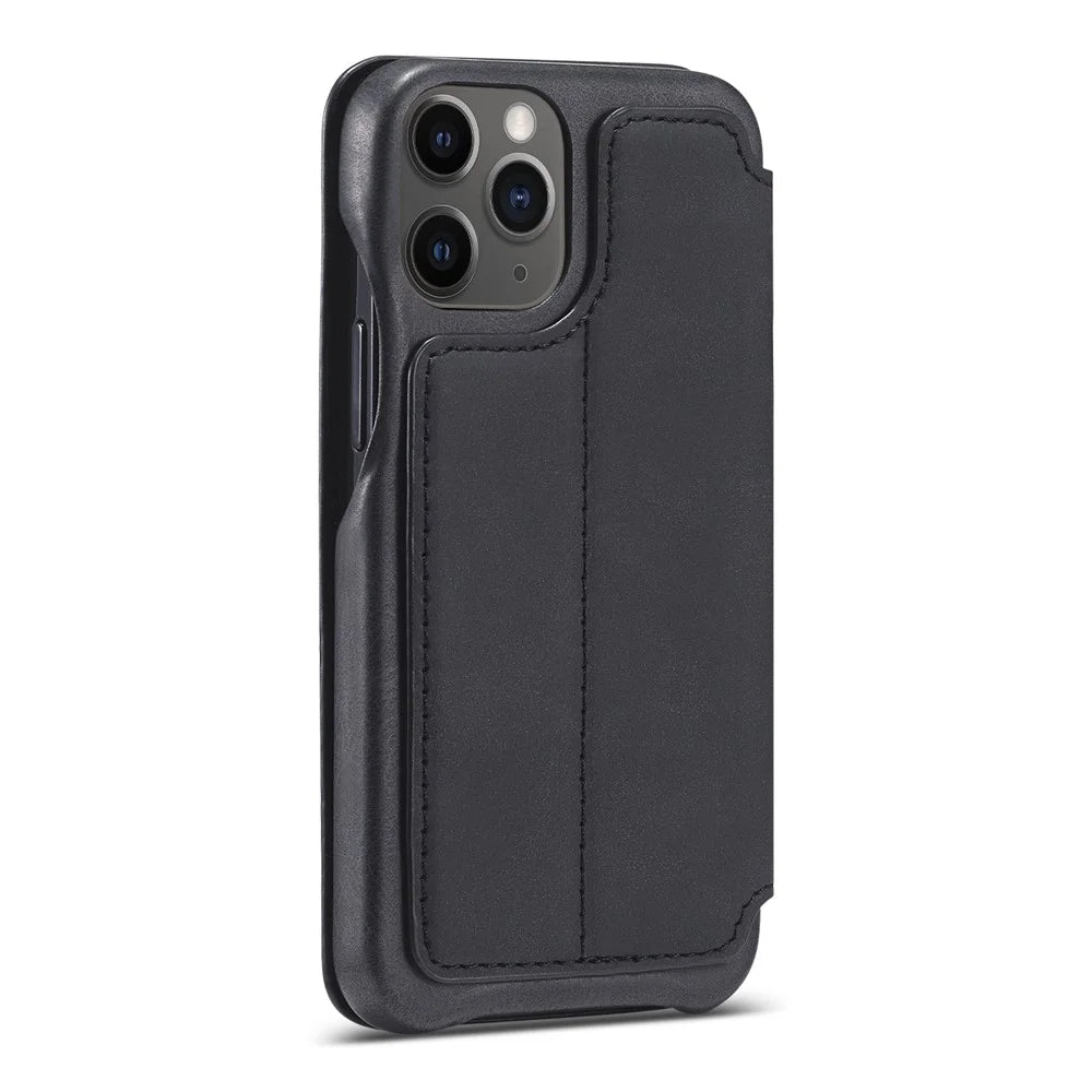 LC.IMEEKE Retro Style Stand Leather Phone Case with Card Holder for iPhone 12 mini - Black - 3