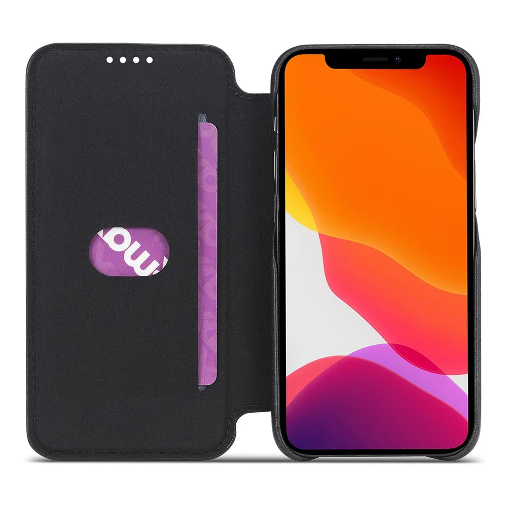 LC.IMEEKE Retro Style Stand Leather Phone Case with Card Holder for iPhone 12 mini - Black - 4