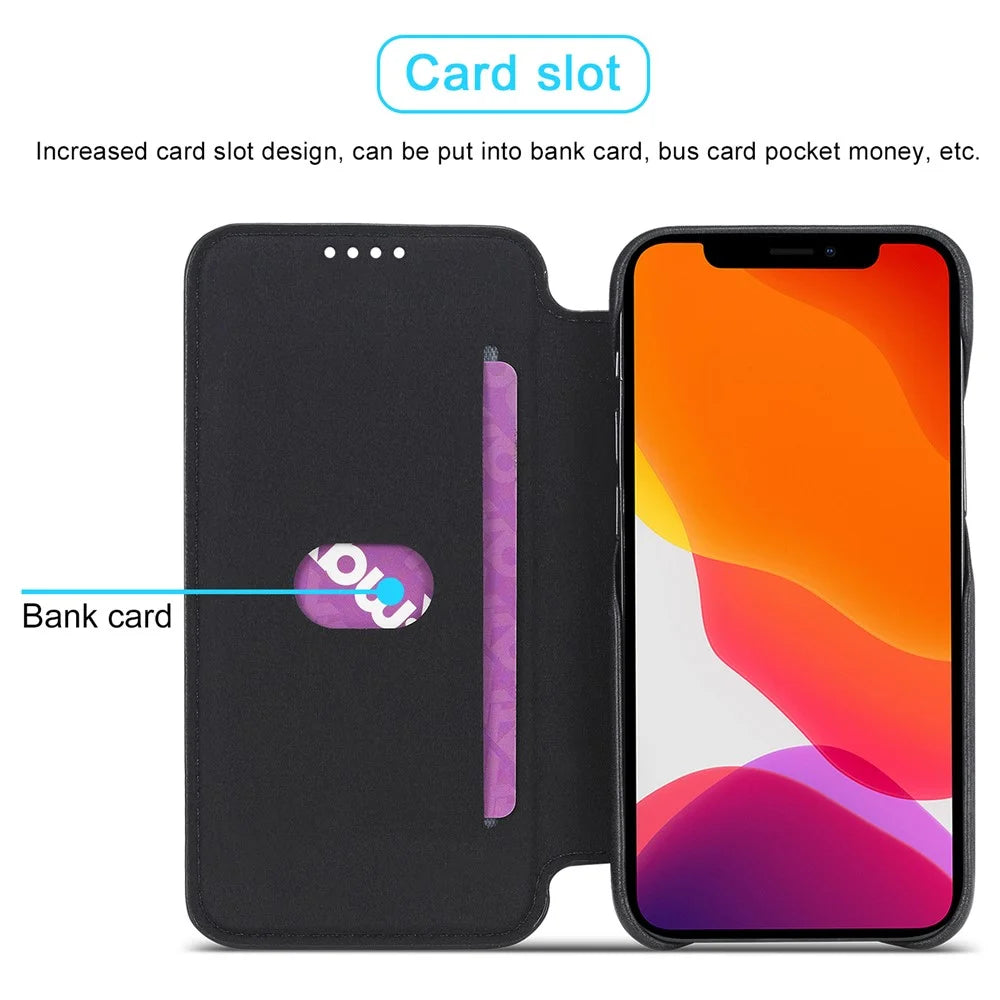 LC.IMEEKE Retro Style Stand Leather Phone Case with Card Holder for iPhone 12 mini - Black - 7