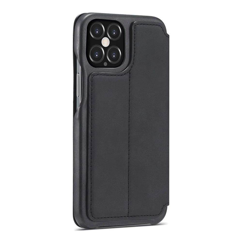 LC.IMEEKE Retro Style Protector Leather Phone Case with Card Holder for iPhone 12 Pro/12 - Black - 3