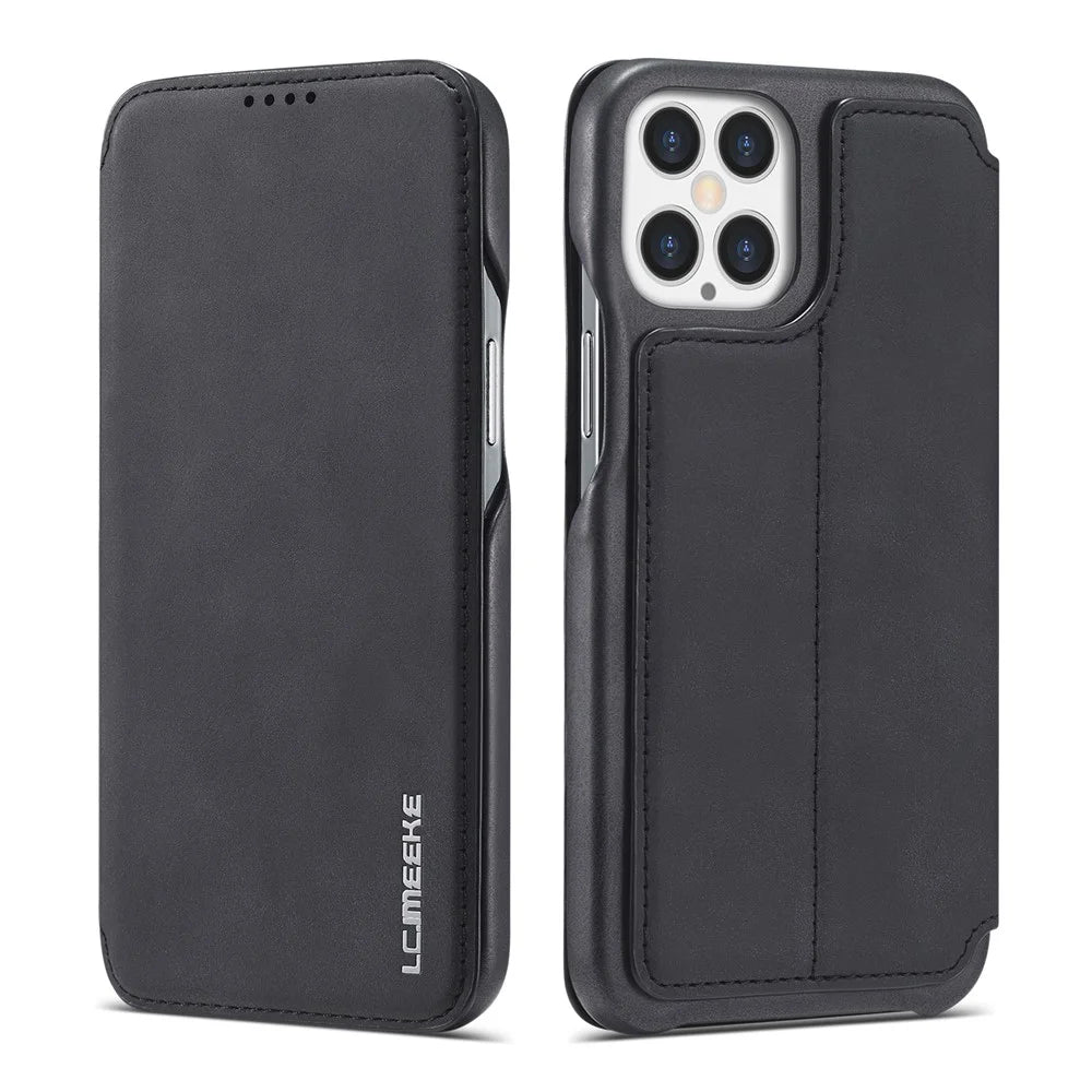 LC.IMEEKE Retro Style Protector Stand Leather Case with Card Holder for iPhone 12 Pro Max 6.7 inch - Black - 1