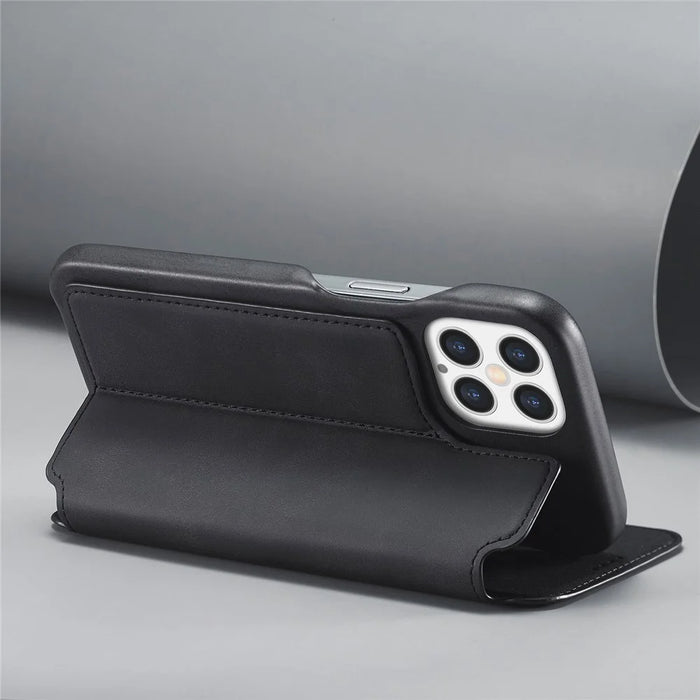 LC.IMEEKE Retro Style Protector Stand Leather Case with Card Holder for iPhone 12 Pro Max 6.7 inch - Black - 6