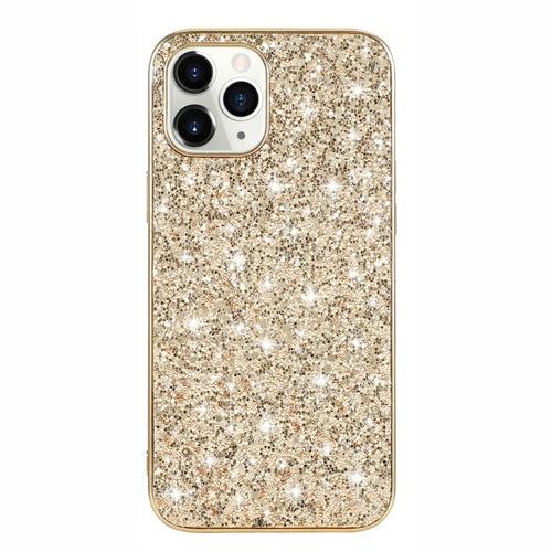 Glittering Sequins Plated TPU Frame + PC Hybrid Shell Case for iPhone 12 Pro/12 - Gold - 1