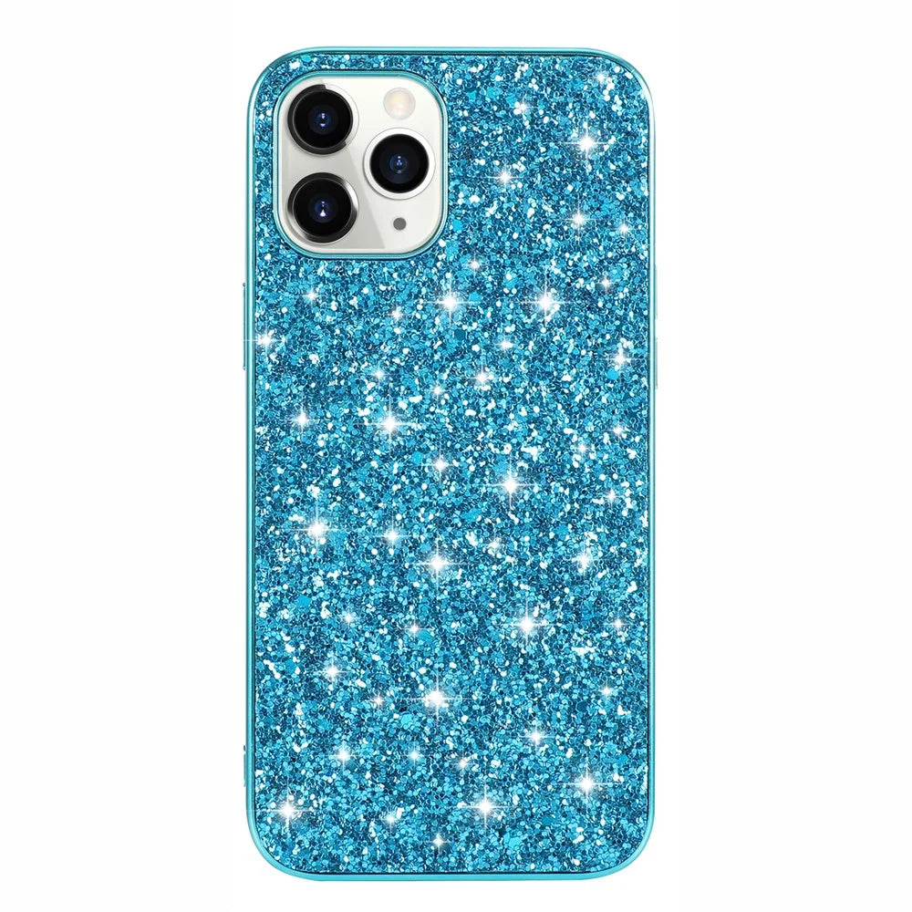 Glittering Sequins Plated TPU Frame + PC Hybrid Shell Case for iPhone 12 Pro Max 6.7-inch - Blue - 1