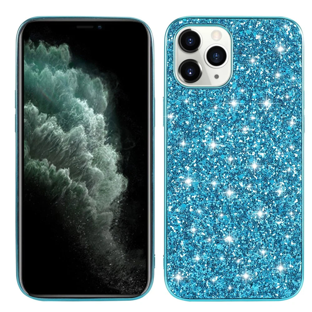Glittering Sequins Plated TPU Frame + PC Hybrid Shell Case for iPhone 12 Pro Max 6.7-inch - Blue - 2