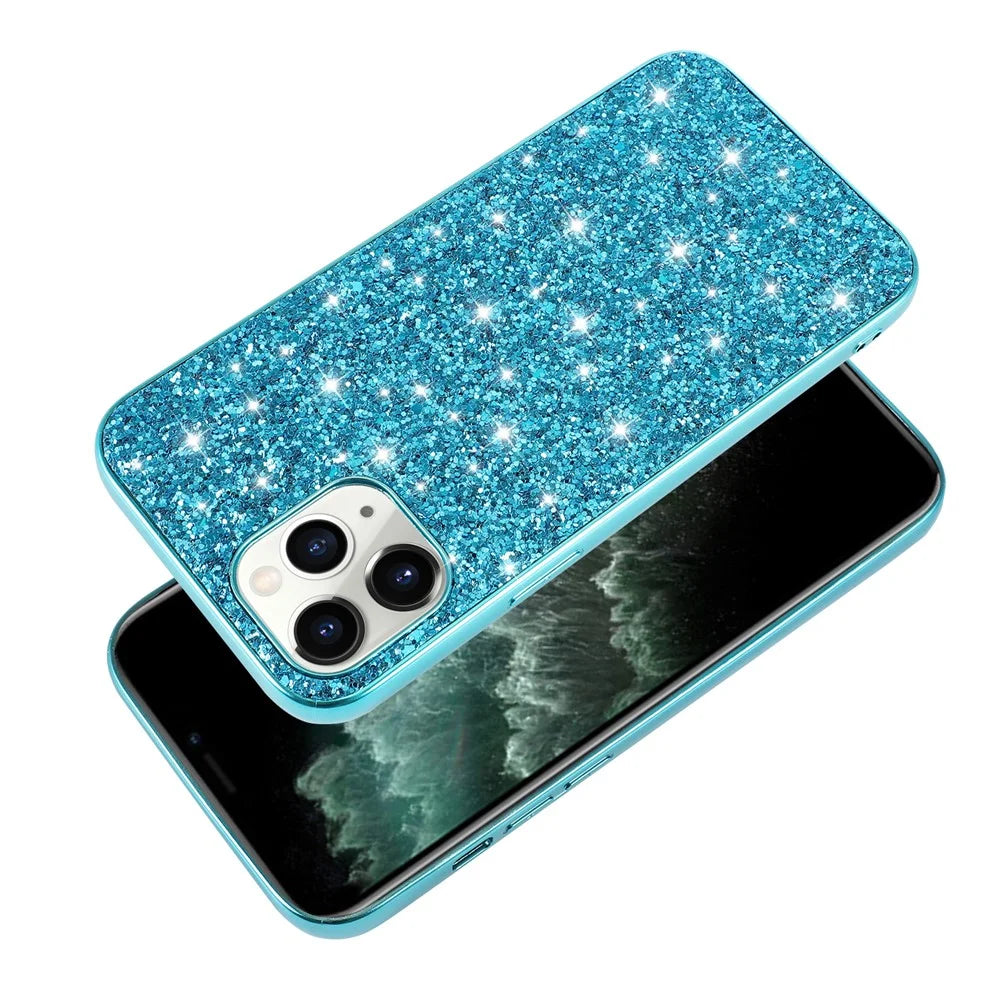 Glittering Sequins Plated TPU Frame + PC Hybrid Shell Case for iPhone 12 Pro Max 6.7-inch - Blue - 3