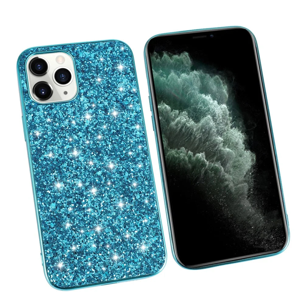 Glittering Sequins Plated TPU Frame + PC Hybrid Shell Case for iPhone 12 Pro Max 6.7-inch - Blue - 4
