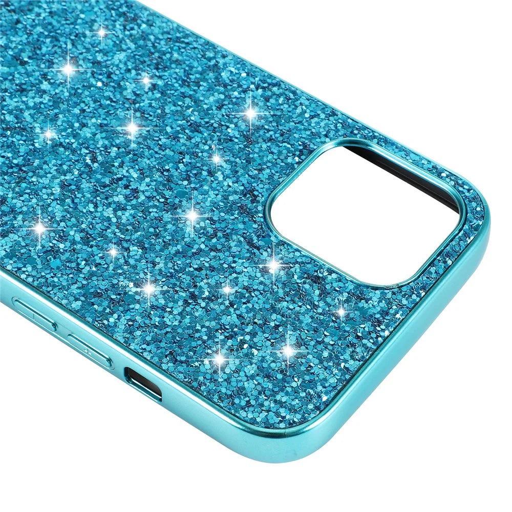 Glittering Sequins Plated TPU Frame + PC Hybrid Shell Case for iPhone 12 Pro Max 6.7-inch - Blue - 6