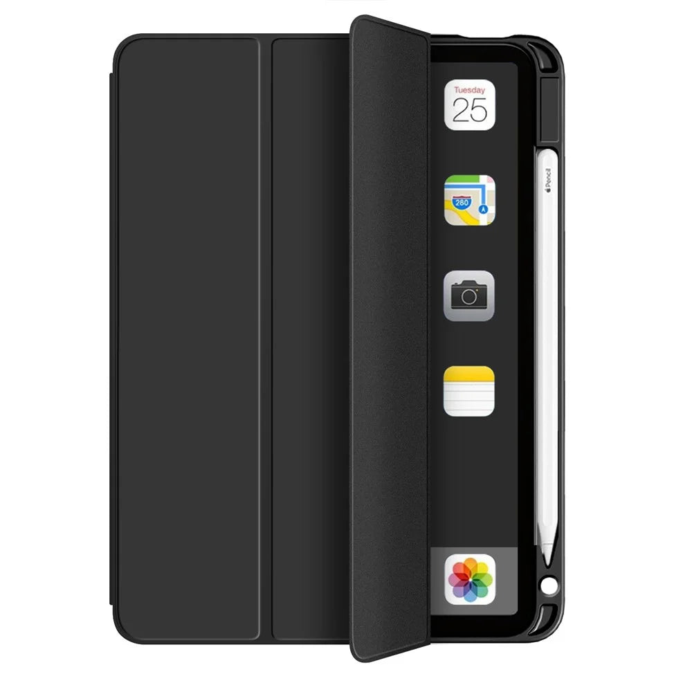 Auto Wake / Sleep Litch Skin PU Leather Tri-Fold Stand Case with Pencil Holder for iPad Air 11 (2026) / (2025) / (2024) / Air (2020) / Air (2022) - Black - 4