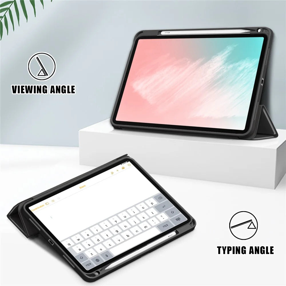 Auto Wake / Sleep Litch Skin PU Leather Tri-Fold Stand Case with Pencil Holder for iPad Air 11 (2026) / (2025) / (2024) / Air (2020) / Air (2022) - Black - 5
