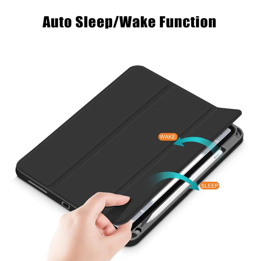 Auto Wake / Sleep Litch Skin PU Leather Tri-Fold Stand Case with Pencil Holder for iPad Air 11 (2026) / (2025) / (2024) / Air (2020) / Air (2022) - Black - 6