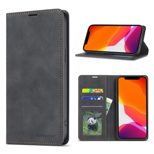 FORWENW Fantasy Series Silky Touch Leather Cover for iPhone 12 Pro Max 6.7 inch - Black - 1