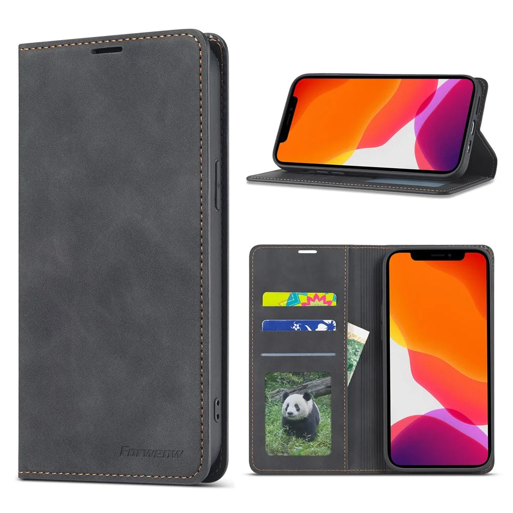 FORWENW Fantasy Series Leather Silky Touch Case for iPhone 12 Pro/12 - Black - 1