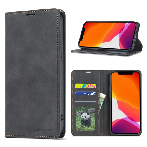 FORWENW Fantasy Series Leather Silky Touch Case for iPhone 12 Pro/12 - Black - 1