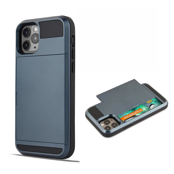 PC + TPU with Card Holder Shell for iPhone 12 Pro/12 - Dark Blue - 1