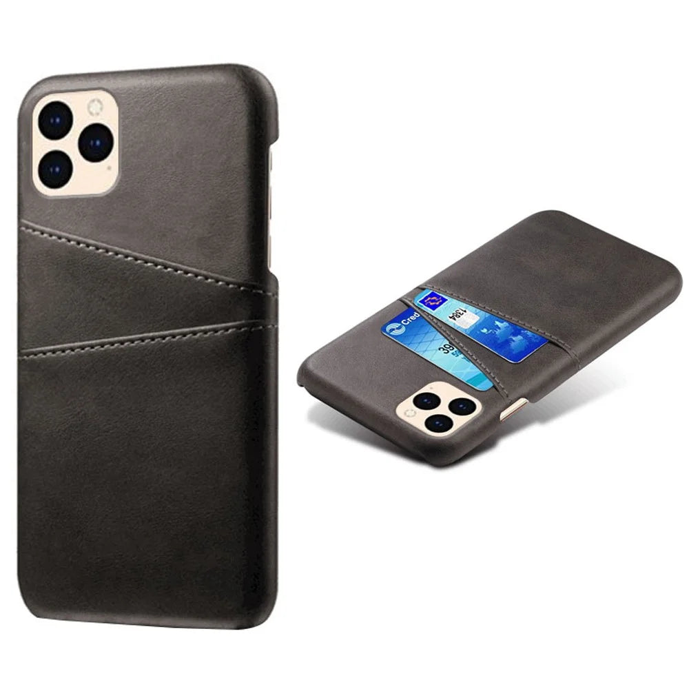 PU Leather Coated Plastic Case for iPhone 12 mini 5.4 inch, Double Card Slots Slim Protector Shell - Black - 1