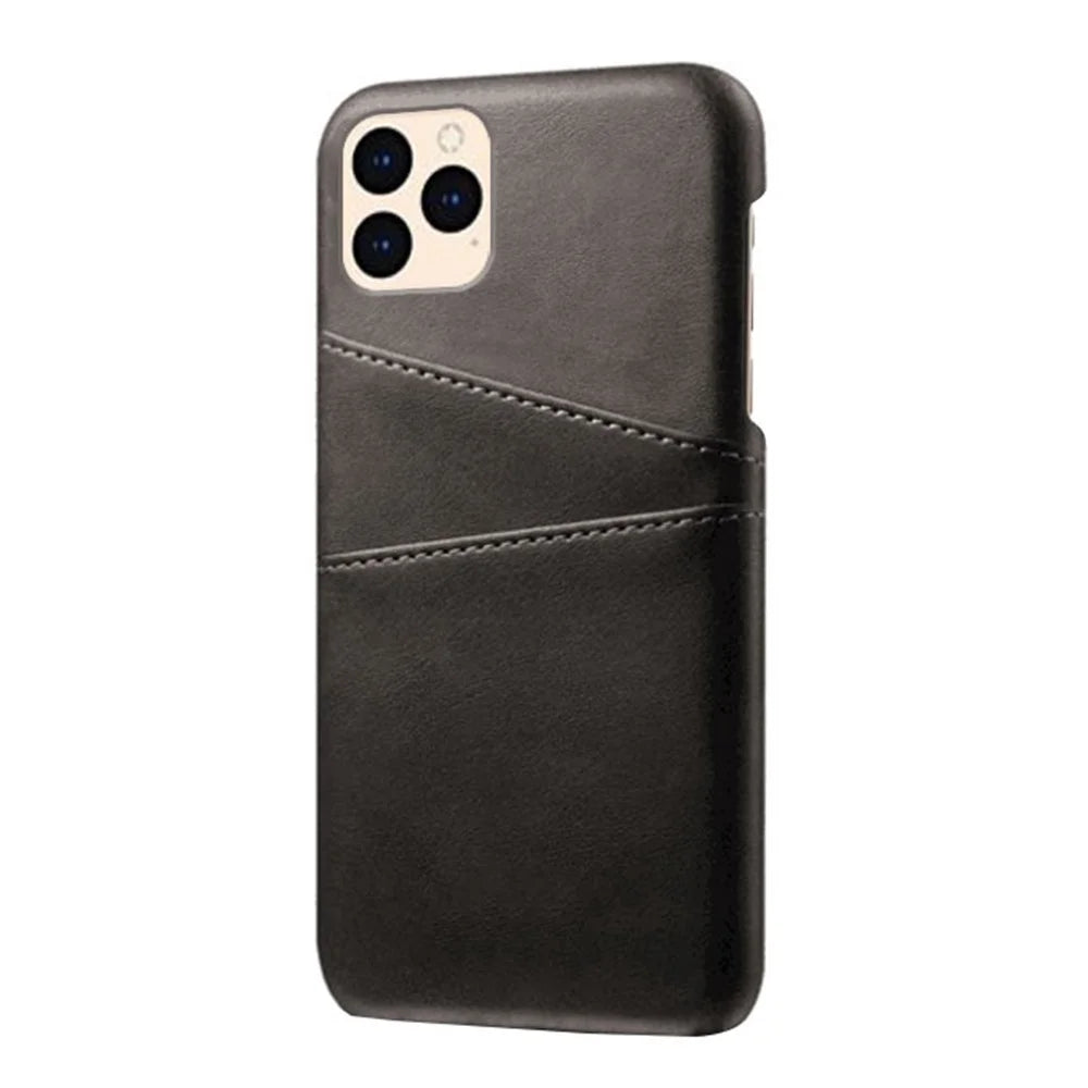 PU Leather Coated Plastic Case for iPhone 12 mini 5.4 inch, Double Card Slots Slim Protector Shell - Black - 3