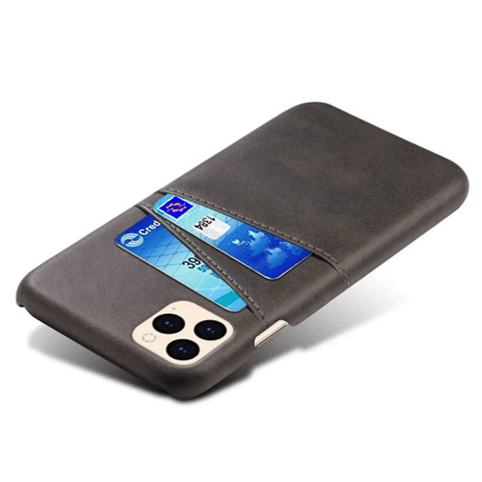 PU Leather Coated Plastic Case for iPhone 12 mini 5.4 inch, Double Card Slots Slim Protector Shell - Black - 4