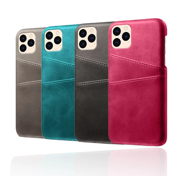 PU Leather Coated Plastic Case for iPhone 12 mini 5.4 inch, Double Card Slots Slim Protector Shell - Black - 6