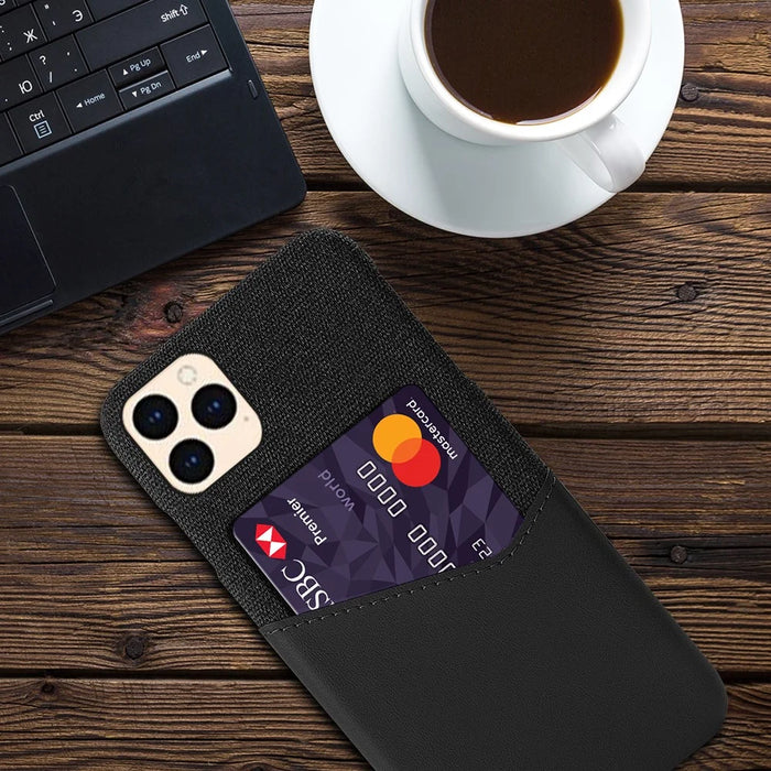 Cloth + PU Leather + PC with Card Slot Back Shell for iPhone 12 Pro Max 6.7 inch - Black - 4