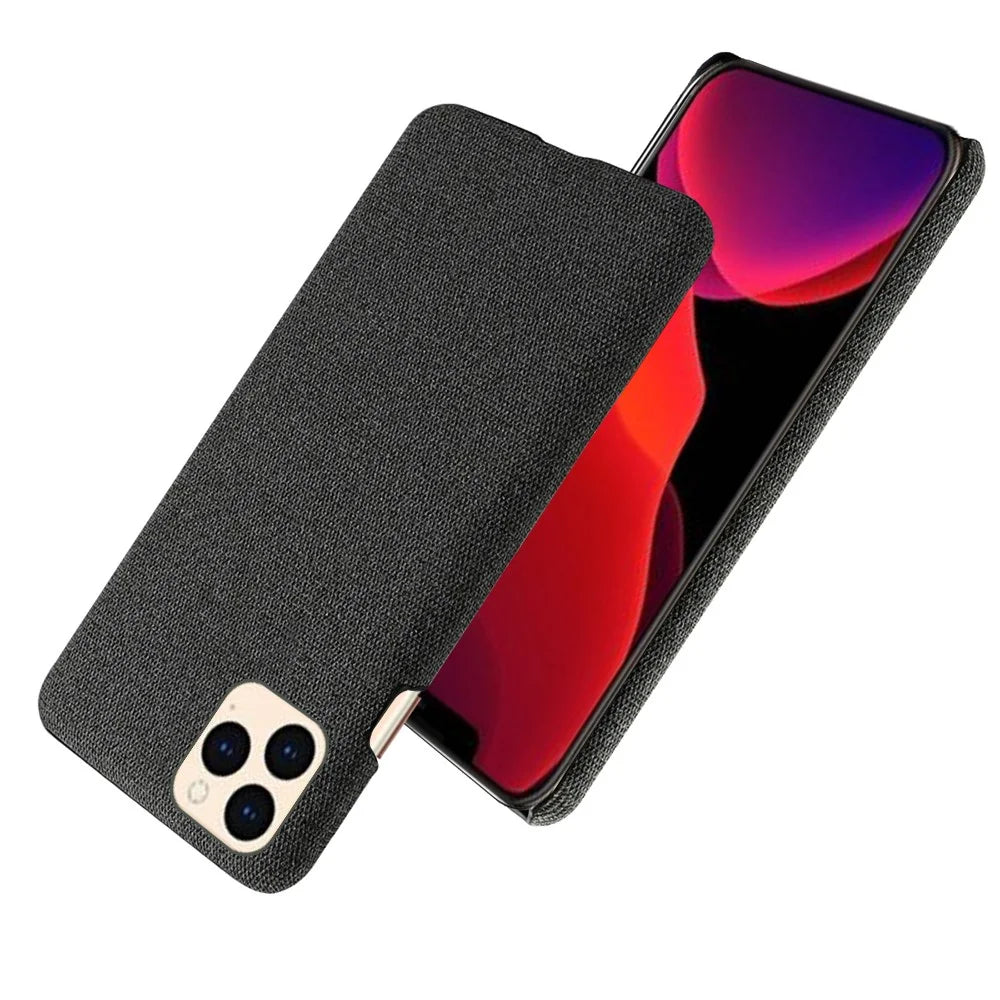 Cloth Texture Hard PC Case for iPhone 12 - Black - 3