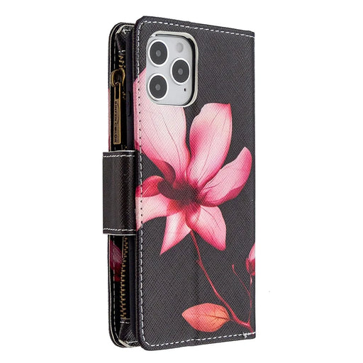 BF03 Pattern Printing Zipper Wallet Leather Phone Shell for iPhone 12 Pro/12 - Flower - 2