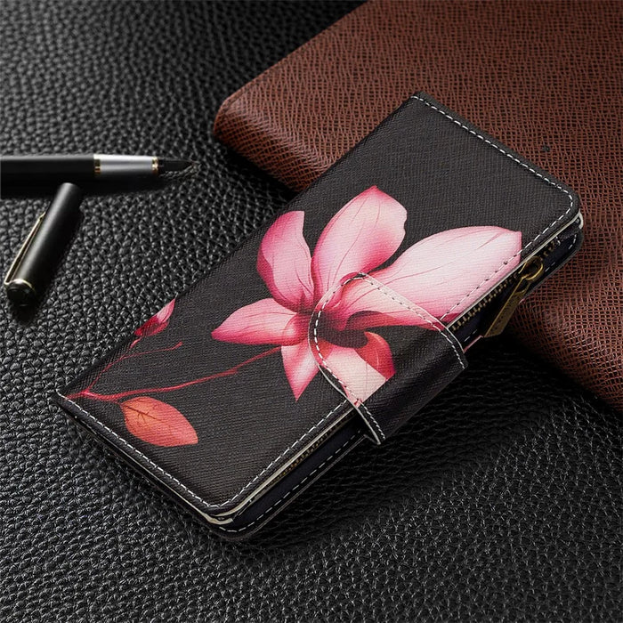 BF03 Pattern Printing Zipper Wallet Leather Phone Shell for iPhone 12 Pro/12 - Flower - 7