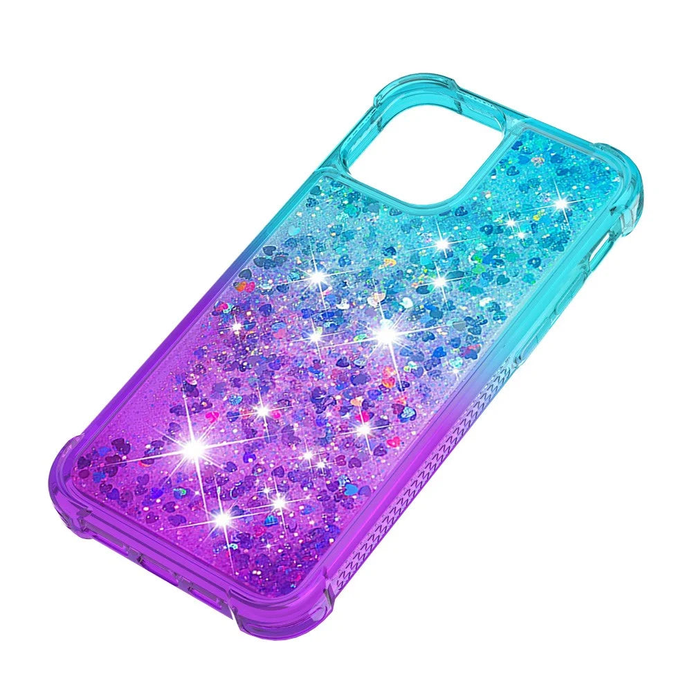 Shockproof Gradient Glitter Powder Quicksand TPU Case for iPhone 12 mini - Cyan / Purple - 6
