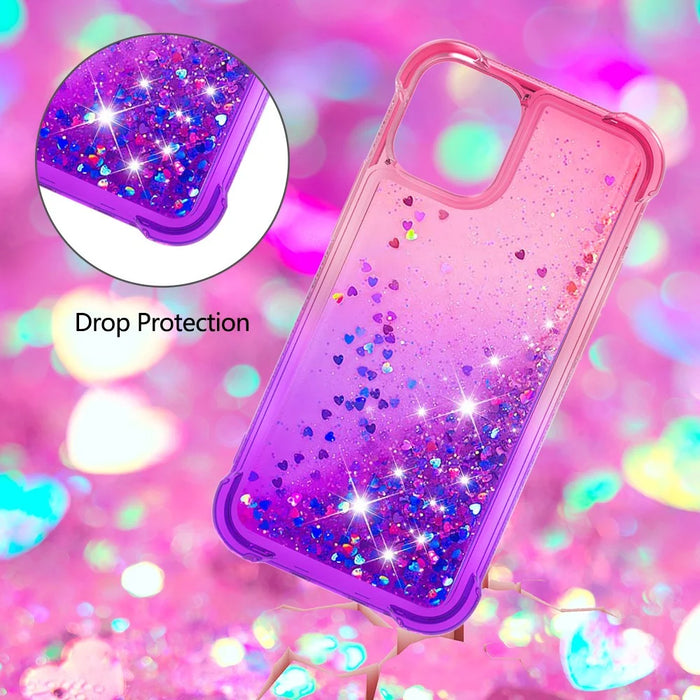Shockproof Gradient Glitter Powder Quicksand TPU Back Shell for iPhone 12 Pro Max 6.7 inch - Rose / Purple - 5
