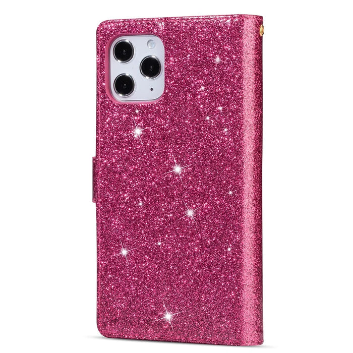Glittery Starry Style Laser Carving Zipper Leather Case for iPhone 12 Pro/12 - Rose - 3