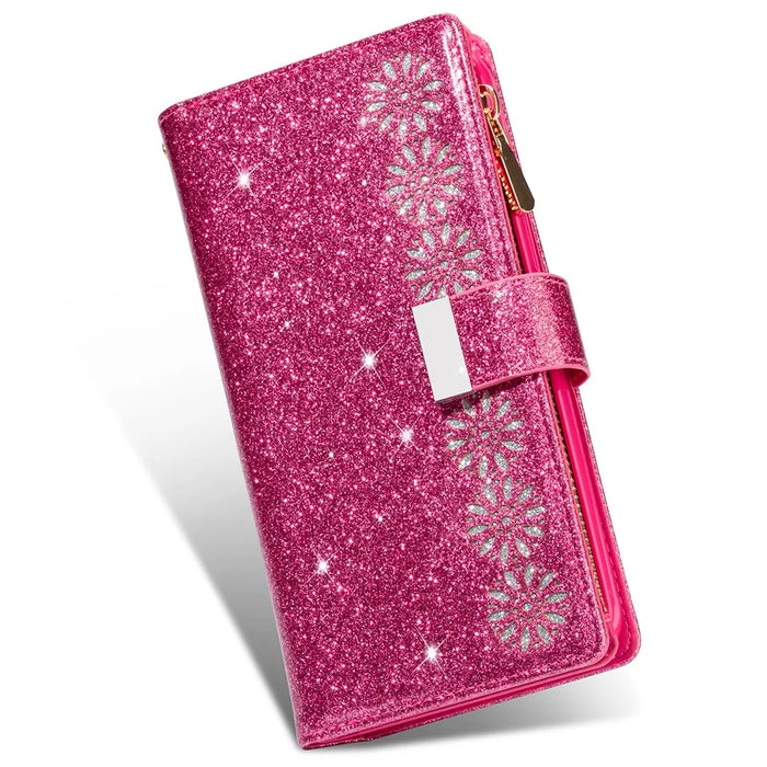 Glittery Starry Style Laser Carving Zipper Leather Case for iPhone 12 Pro/12 - Rose - 5