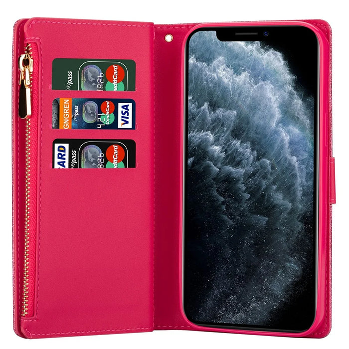 Glittery Starry Style Laser Carving Zipper Leather Case for iPhone 12 Pro/12 - Rose - 6
