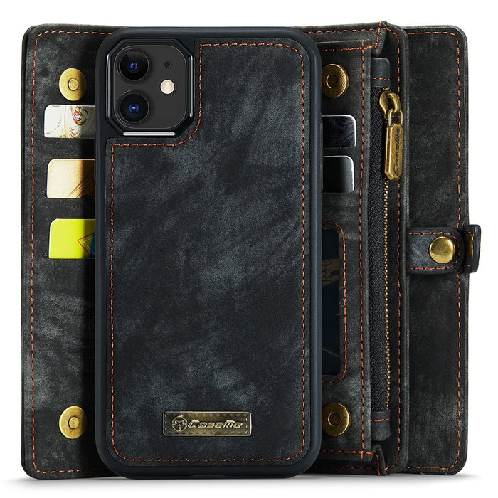 CASEME 008 Series PU Leather Magnetic Multi-function Zipper Wallet Detachable Stand Case for iPhone 12 mini 5.4 inch - Black - 3