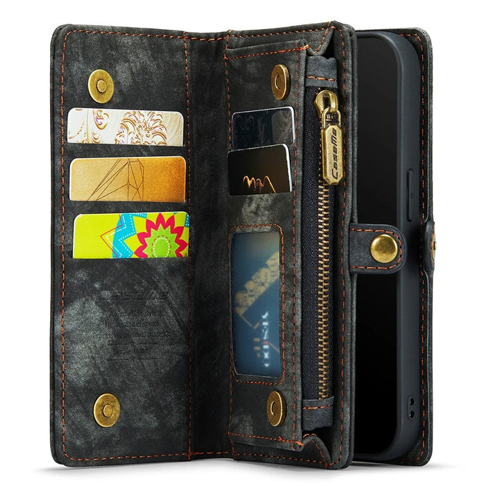 CASEME 008 Series PU Leather Magnetic Multi-function Zipper Wallet Detachable Stand Case for iPhone 12 mini 5.4 inch - Black - 4