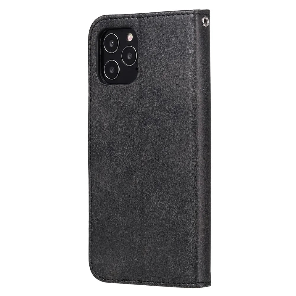 Zipper Pocket Leather Protector Wallet Stand Cover for iPhone 12 Pro/12 - Black - 3