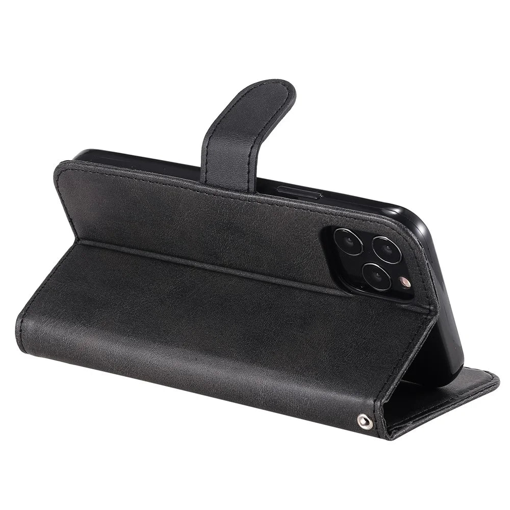 Zipper Pocket Leather Protector Wallet Stand Cover for iPhone 12 Pro/12 - Black - 6