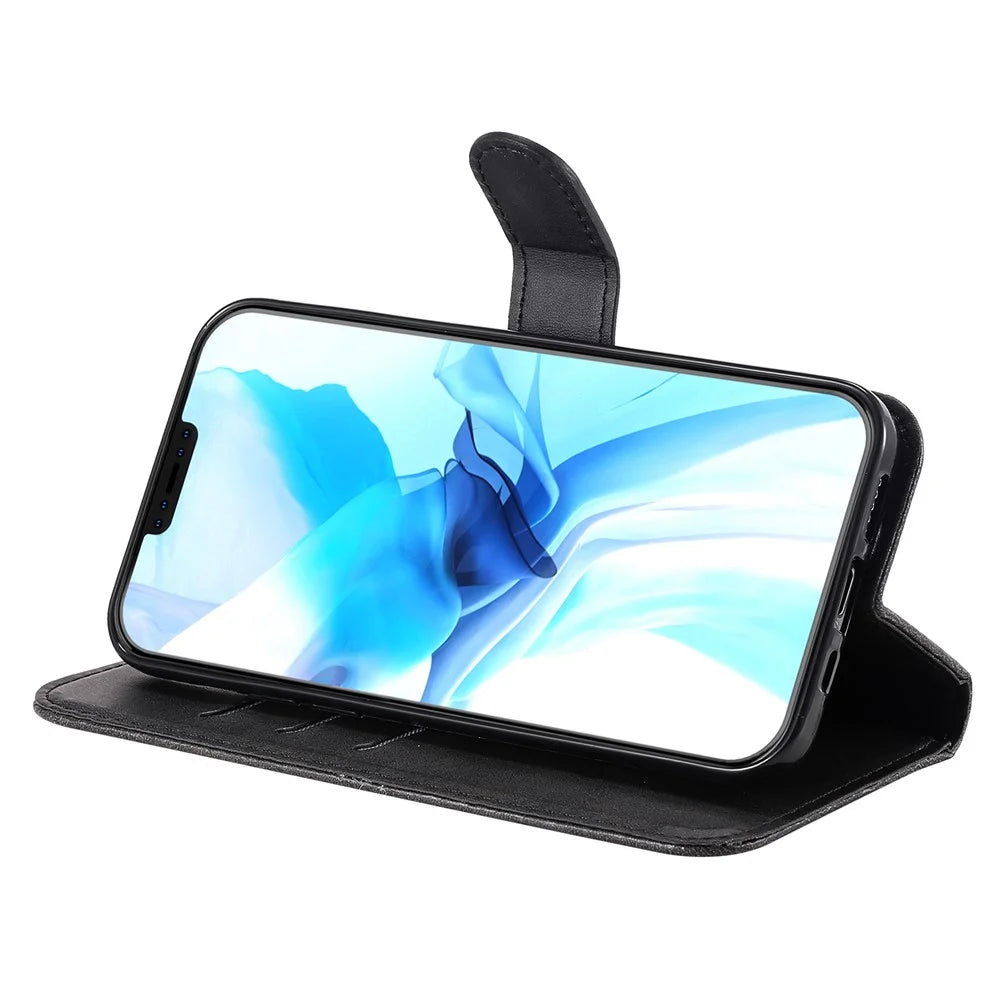 Zipper Pocket Leather Protector Wallet Stand Cover for iPhone 12 Pro/12 - Black - 7