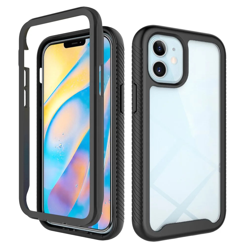 Shockproof PC + TPU Hybrid Case for iPhone 12 mini - Black - 1