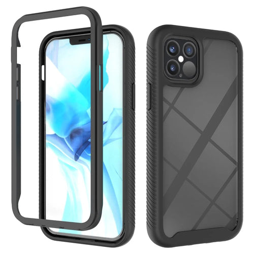 Shockproof PC + TPU Hybrid Phone Cover for iPhone 12 Pro/12 - Black - 1