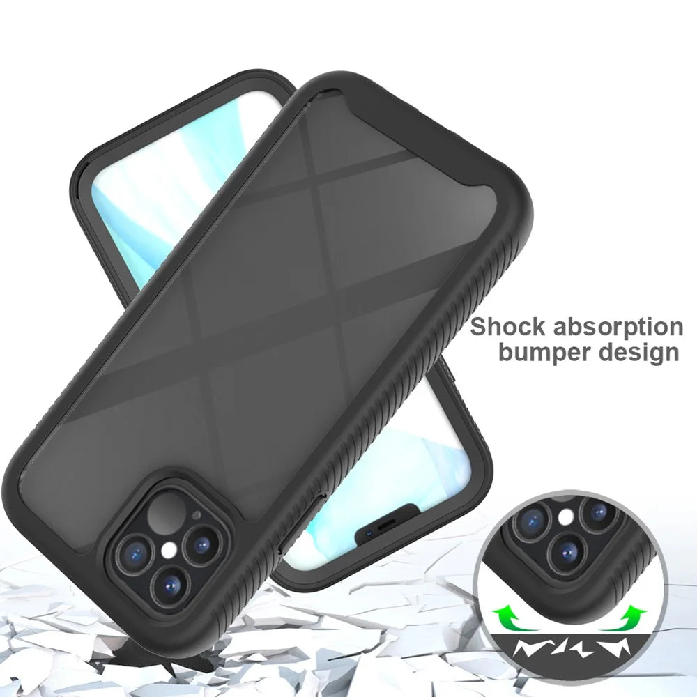 Shockproof PC + TPU Hybrid Phone Cover for iPhone 12 Pro/12 - Black - 2